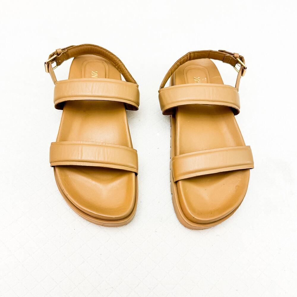 Zara Flat Low Platform Nude Double Strap Sandal Size 40